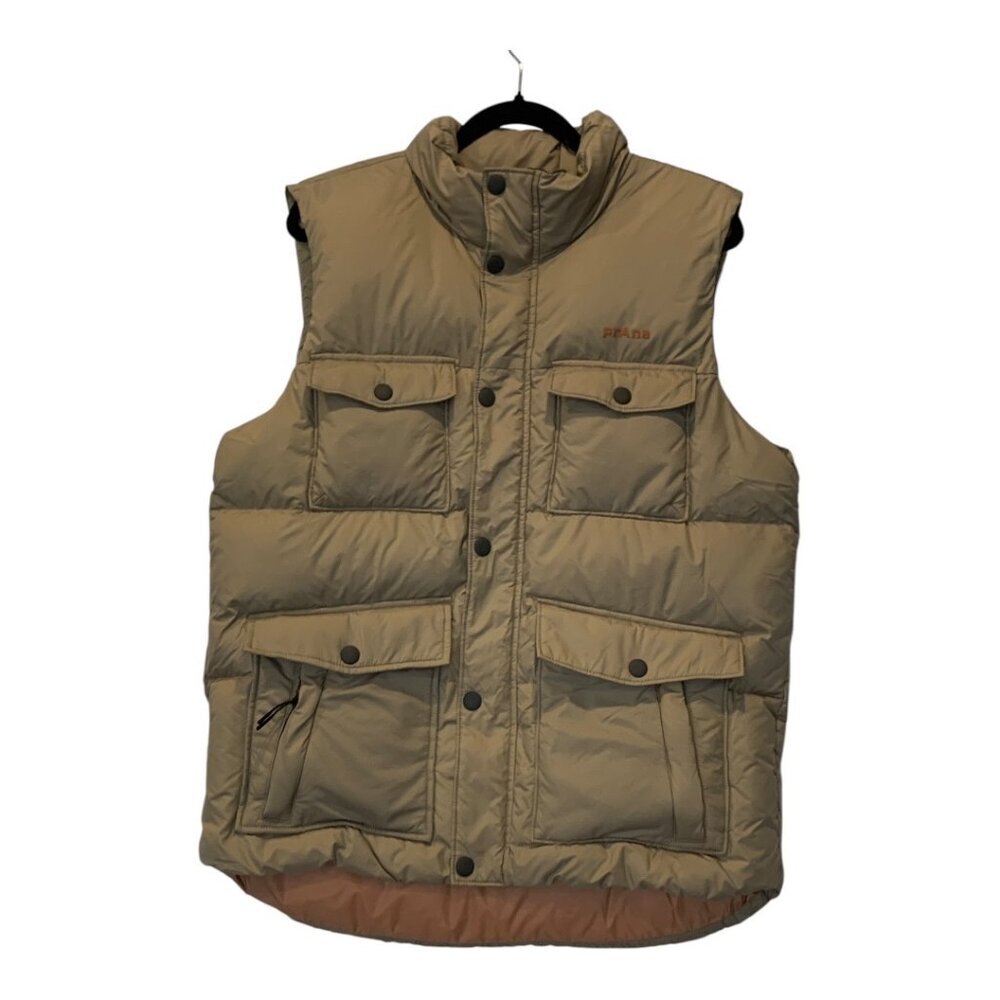 Prana Mens Timber Trail Water Resistant  Down Vest with Pokets Chestnut Sz M